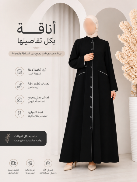 عباية مميزة بأزرار ، مقاسات